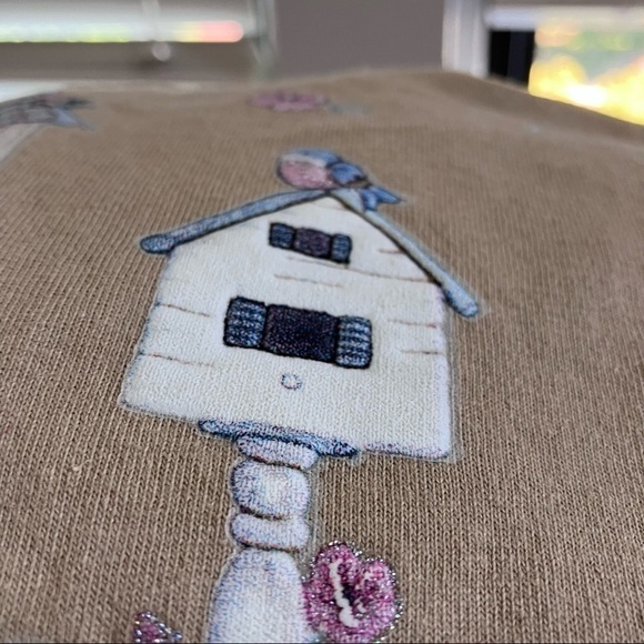 VINTAGE 90s Cottagecore Birds n Birdhouses Clay Dye Look Thick Single Stitch Tee - Picture 2 of 8